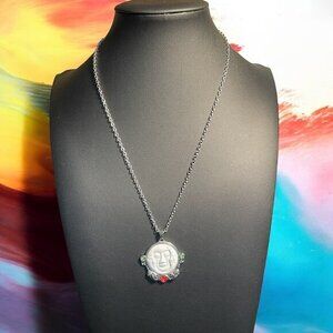 Moon Face Necklace & Ring Sz 7 Set Carved Celestial Boho‎ Spiritual Jewelry